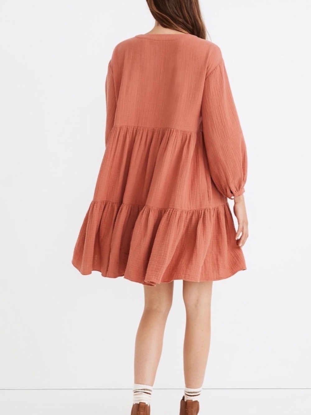 NEW Madewell Lightspun Colette Mini Dress Gauze Tiered Oversized Boxy 3/4 Sleeve